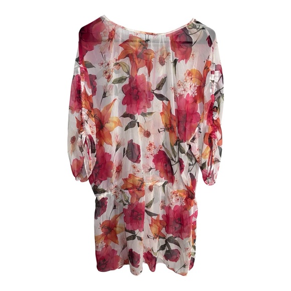 NWOT St. John Swim Floral Sheer Swim Coverup in Pink and Orange Sz L - Picture 3 of 8